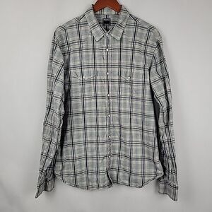 Todd Snyder Pearl Snap Shirt Mens XL Blue Gray Plaid Flap Pockets Western Rodeo